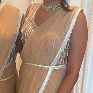Pre-pleated Tan Saree